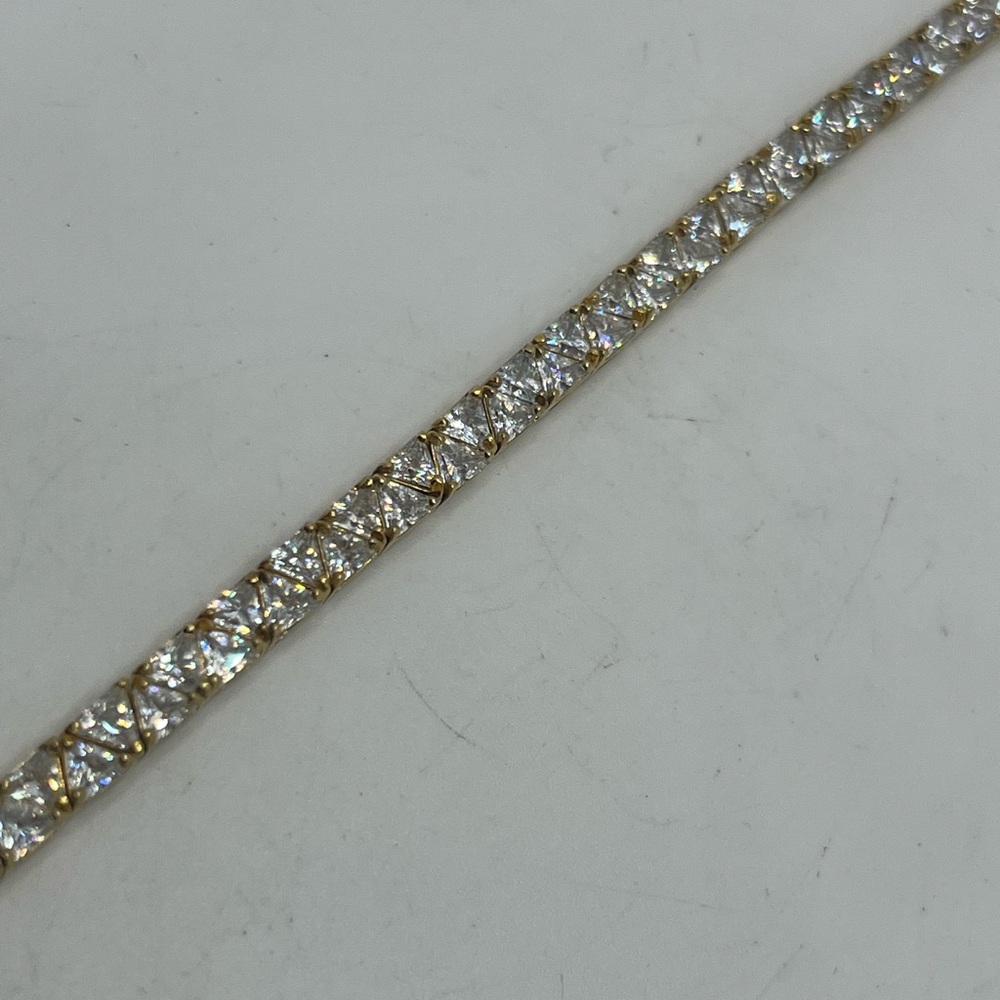 Trillion Cut gold over sterling silver CZ tennis bracelet Ross & Simons - Picture 13 of 16